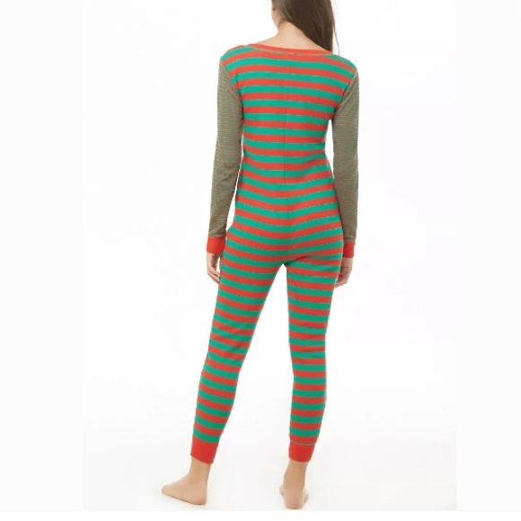 Women’s onesie one piece striped thermal pajama PJ - Picture 4 of 5